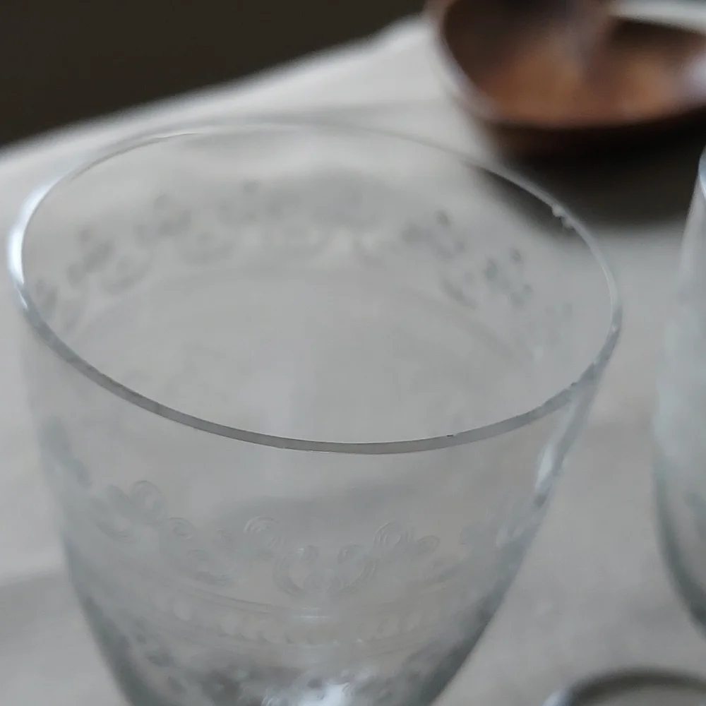 Crystal wine glasses etched scroll art deco art nouveau mcm retro - Picture 10 of 14
